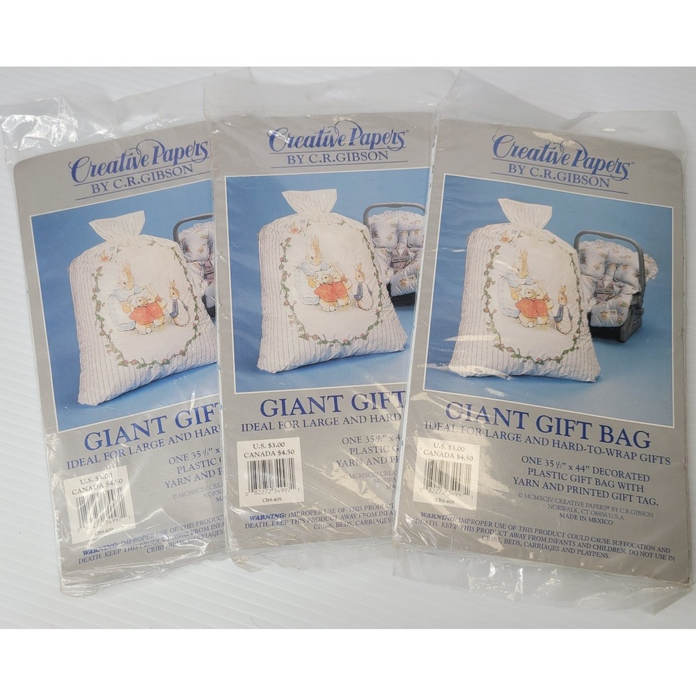 3 CR Gibson‎ Creative Papers Peter Rabbit Giant Gift Bag Kits Baby Shower Gifts